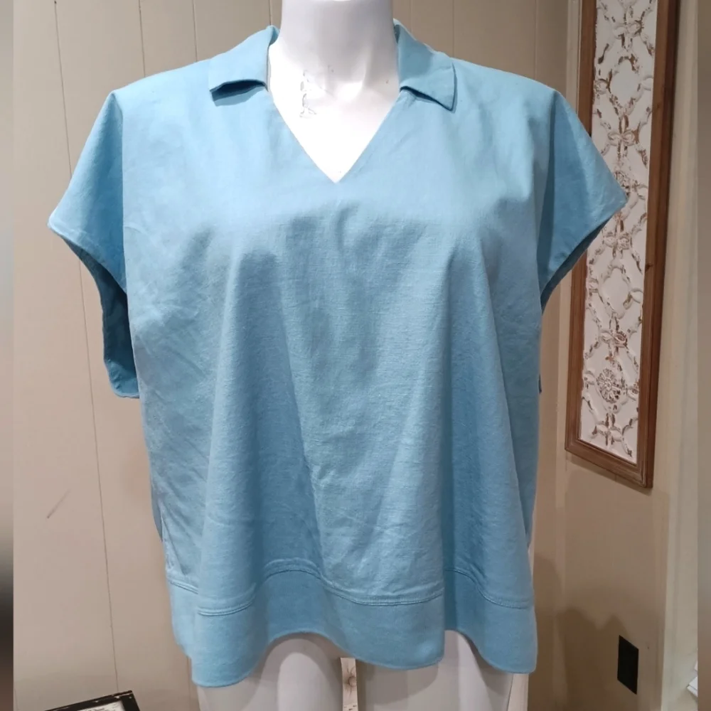 Alfani Women’s Plus Size 3X Tiffany Blue V-Neck Poncho Top Relax Fit Fashion - Picture 2 of 15